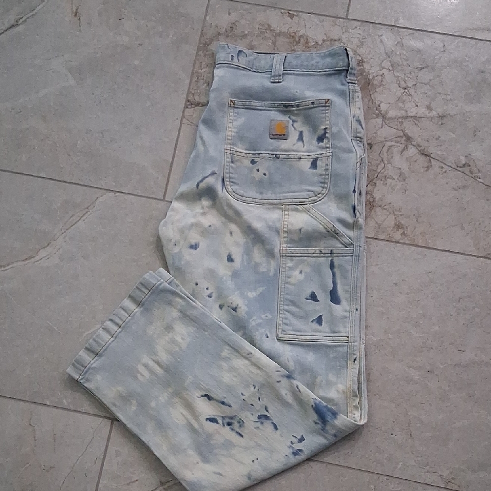 Carhartt Men's Light Blue and White Relaxed Jeans